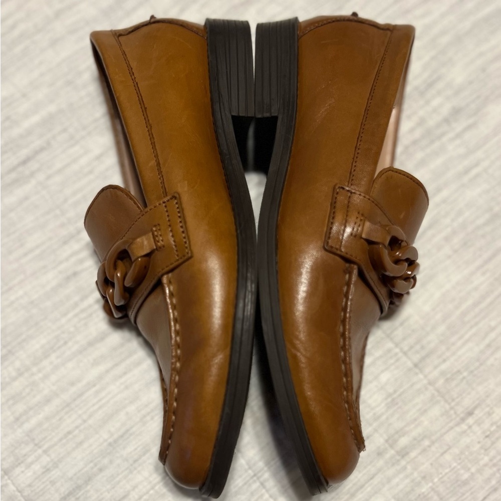 Cole Haan Women's Tan Leather Chain-Trim Loafers - Picture 5 of 7